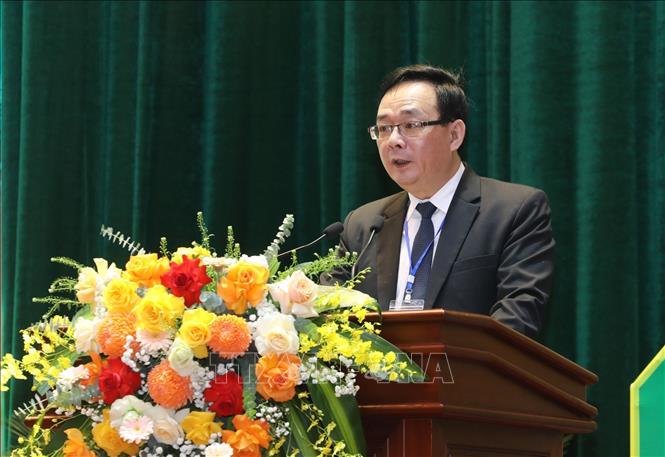 Ông Triệu Quang Huy, Phó Trưởng Đoàn chuyên trách phụ trách Đoàn ĐBQH tỉnh Lạng Sơn, Phó Chủ tịch Ủy ban MTTQ tỉnh, Chủ tịch Hội Nông dân tỉnh Lạng Sơn nhiệm kỳ 2025 - 2030, phát biểu tại Đại hội. Ảnh: Anh Tuấn – TTXVN