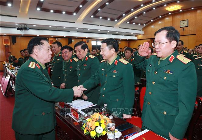  Đại tướng Nguyễn Trọng Nghĩa, Chủ nhiệm Tổng cục Chính trị QĐND Việt Nam và các đại biểu dự hội nghị. Ảnh: Trọng Đức - TTXVN