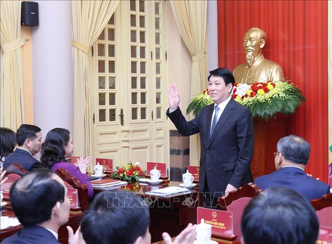 Chủ tịch nước Lương Cường dự hội nghị Tổng kết công tác năm 2025, triển khai nhiệm vụ năm 2026 của Văn phòng Chủ tịch nước. Ảnh: Lâm Khánh – TTXVN