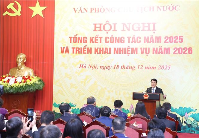 Chủ tịch nước Lương Cường phát biểu chỉ đạo. Ảnh: Lâm Khánh – TTXVN