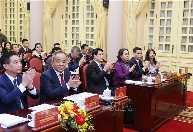 Chủ tịch nước Lương Cường và Phó Chủ tịch nước Võ Thị Ánh Xuân dự hội nghị Tổng kết công tác năm 2025, triển khai nhiệm vụ năm 2026 của Văn phòng Chủ tịch nước. Ảnh: Lâm Khánh – TTXVN