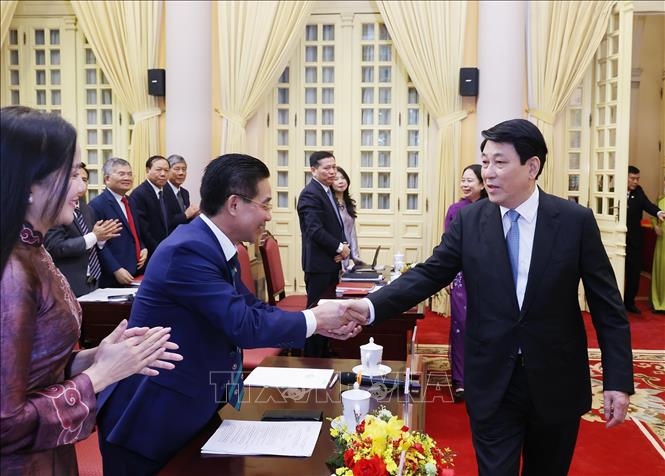 Chủ tịch nước Lương Cường và Phó Chủ tịch nước Võ Thị Ánh Xuân dự hội nghị Tổng kết công tác năm 2025, triển khai nhiệm vụ năm 2026 của Văn phòng Chủ tịch nước. Ảnh: Lâm Khánh – TTXVN