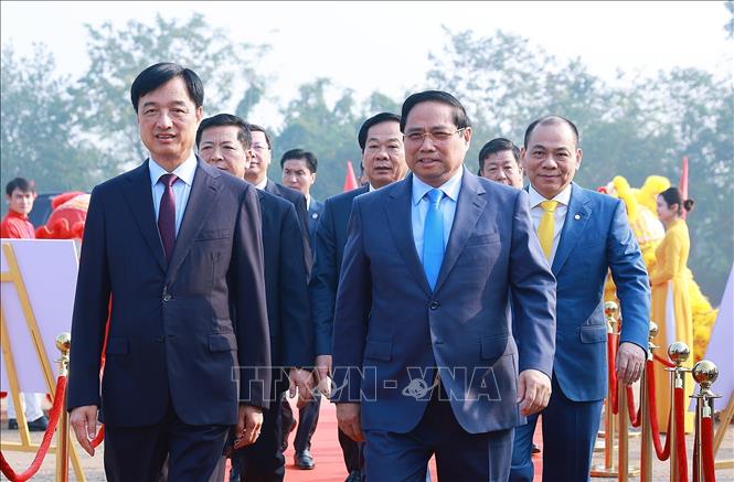 Thủ tướng Phạm Minh Chính dự khởi công Dự án đầu tư xây dựng Khu đô thị thể thao Olympic, Hà Nội. Ảnh: Dương Giang-TTXVN
