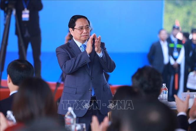 Prime Minister Pham Minh Chinh attends the ground-breaking ceremony of the Olympic Sports Urban Area Project in Thuong Phuc commune of Hanoi. VNA Photo