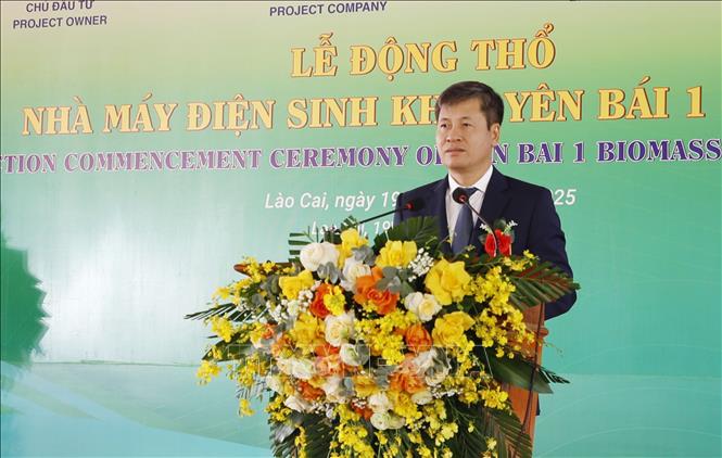 Phó Chủ tịch UBND tỉnh Lào Cai Ngô Hạnh Phúc phát biểu tại lễ động thổ. Ảnh: Tuấn Anh - TTXVN