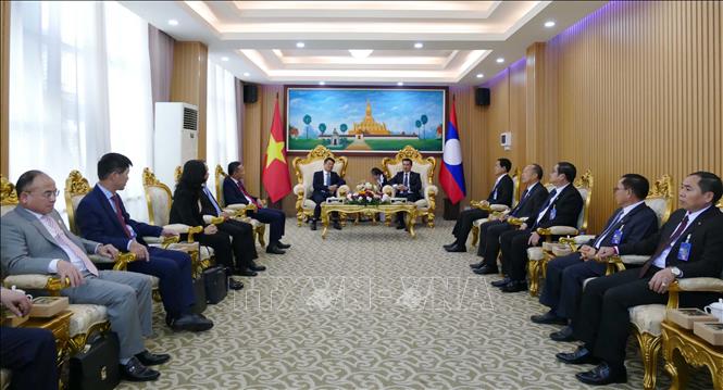 Quang cảnh hội đàm giữa Đoàn đại biểu Viện Kiểm sát nhân dân tối cao hai nước Việt Nam - Lào. Ảnh: Xuân Tú - PV TTXVN tại Lào