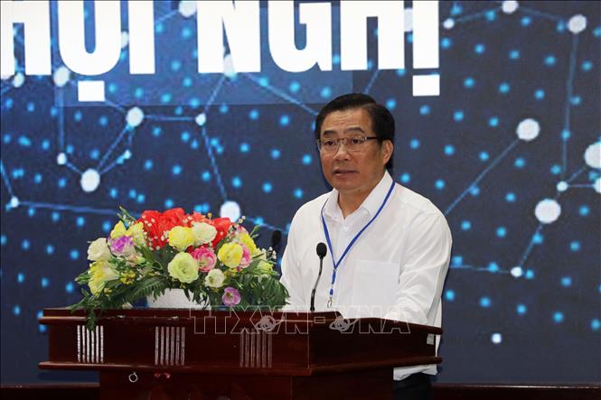 Thiếu tướng Nguyễn Thanh Hải, Giám đốc Công an tỉnh Vĩnh Long phát biểu tại hội nghị. Ảnh: Phạm Minh Tuấn-TTXVN