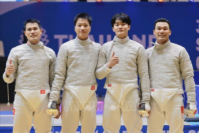 4 VĐV Nguyễn Xuân Lợi, Nguyễn Văn Quyết, Lê Văn Bang, Phan Ánh Dương thi đấu xuất sắc, giành HCV. Ảnh: Minh Quyết - PV TTXVN tại Thái Lan