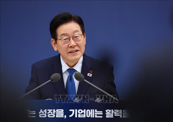Tổng thống Hàn Quốc Lee Jae Myung phát biểu tại Sejong, Hàn Quốc, ngày 17/12/2025. Ảnh: Yonhap/TTXVN