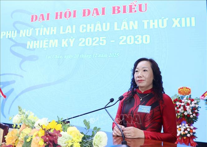 Đồng chí Ngô Thị Bích Hạnh tái cử giữ chức Chủ tịch Hội Liên hiệp Phụ nữ tỉnh Lai Châu lần thứ XIII, nhiệm kỳ 2025 - 2030. Ảnh: Nguyễn Oanh-TTXVN