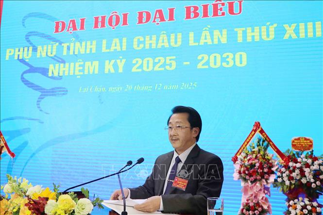 Phó Bí thư Thường trực Tỉnh ủy Lai Châu Sùng A Hồ phát biểu chỉ đạo Đại hội. Ảnh: Nguyễn Oanh-TTXVN.