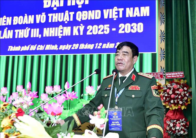 Trung tướng Nguyễn Bá Lực, Phó Tổng tham mưu trưởng Quân đội Nhân dân Việt Nam được bầu làm Chủ tịch Liên đoàn Võ thuật Quân đội nhân dân Việt Nam nhiệm kỳ 2025-2030. Ảnh: Xuân Khu-TTXVN