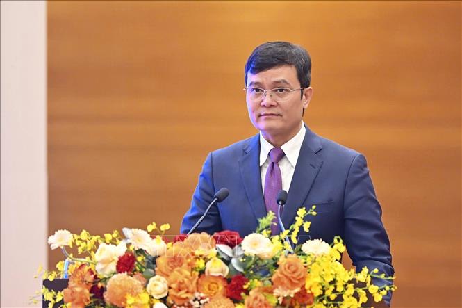 Bí thư Thứ nhất Trung ương Đoàn Thanh Niên Cộng sản Hồ Chí Minh Bùi Quang Huy phát biểu tại Đại hội. Ảnh: Hạnh Quyên-TTXVN