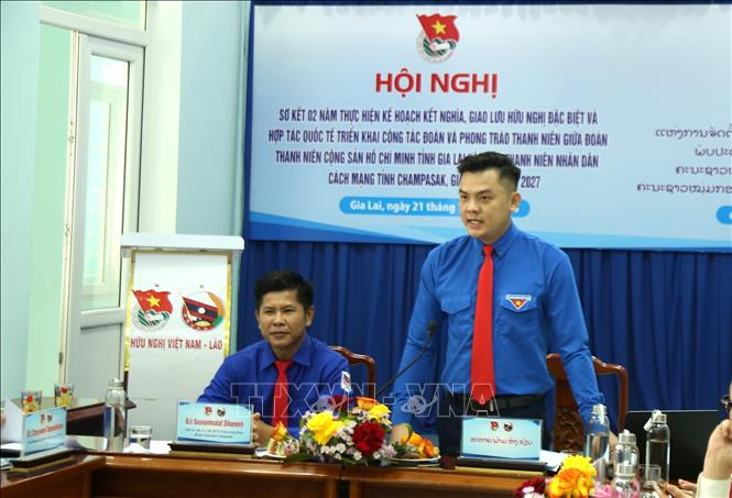 Bí thư Tỉnh đoàn Gia Lai Phạm Hồng Hiệp phát biểu tại Hội nghị. Ảnh: Quang Thái - TTXVN
