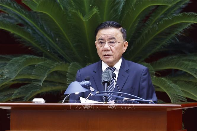 Đồng chí Trần Cẩm Tú, Uỷ viên Bộ Chính trị, Thường trực Ban Bí thư phát biểu. Ảnh: Doãn Tấn - TTXVN