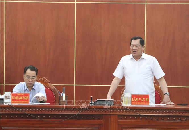 Phó Chủ tịch Thường trực UBND tỉnh Cà Mau Lâm Văn Bi phát biểu. Ảnh: Tuấn Phi - TTXVN 