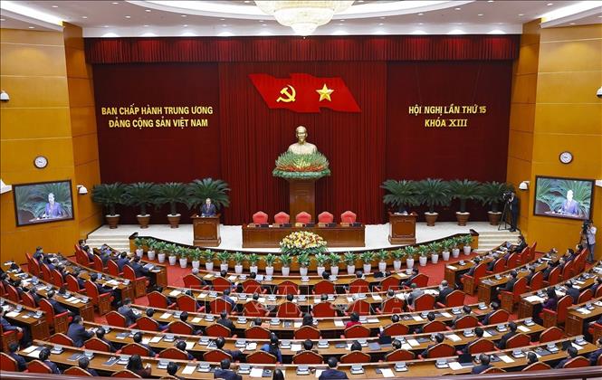 Phiên bế mạc Hội nghị lần thứ 15 Ban Chấp hành Trung ương Đảng khoá XIII. Ảnh: Doãn Tấn - TTXVN