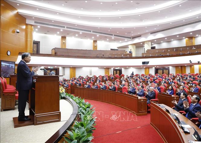 Tổng Bí thư Tô Lâm phát biểu bế mạc Hội nghị lần thứ 15 Ban Chấp hành Trung ương Đảng khoá XIII. Ảnh: Thống Nhất - TTXVN