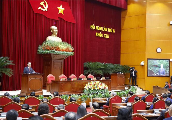 Tổng Bí thư Tô Lâm phát biểu bế mạc Hội nghị lần thứ 15 Ban Chấp hành Trung ương Đảng khoá XIII. Ảnh: Thống Nhất – TTXVN