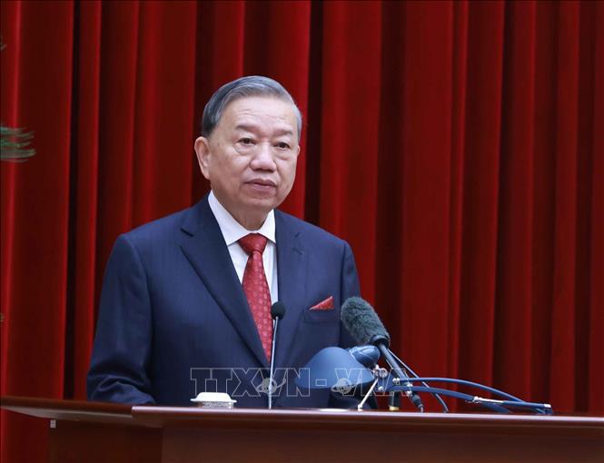 Tổng Bí thư Tô Lâm phát biểu bế mạc Hội nghị lần thứ 15 Ban Chấp hành Trung ương Đảng khoá XIII. Ảnh: Thống Nhất - TTXVN