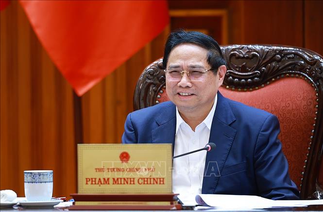 Thủ tướng Phạm Minh Chính chủ trì họp Thường trực Chính phủ về các dự án đường sắt. Ảnh: Dương Giang-TTXVN