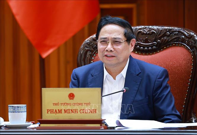 Thủ tướng Phạm Minh Chính chủ trì họp Thường trực Chính phủ về các dự án đường sắt. Ảnh: Dương Giang-TTXVN