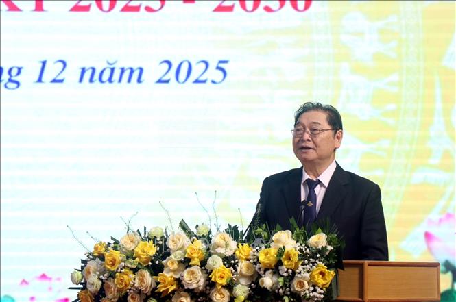 Chủ tịch Liên hiệp các Hội Khoa học và Kỹ thuật Việt Nam Phan Xuân Dũng phát biểu tại Đại hội. Ảnh: Đinh Văn Nhiều-TTXVN