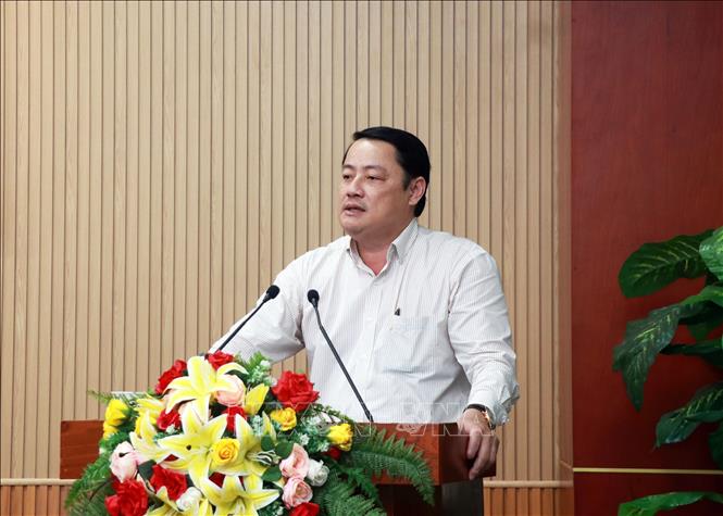 Phó Giám đốc Sở Nông nghiệp và Môi trường tỉnh Cà Mau Bùi Tứ Hải phát biểu tại Hội nghị. Ảnh: Huỳnh Anh - TTXVN