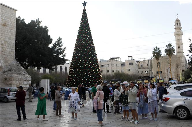 Trang trí cây thông Noel đón Giáng sinh tại hành phố Bethlehem ở khu Bờ Tây. Ảnh: THX/TTXVN