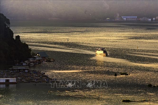 The golden hues of the sunset resemble gilded gold on the water surface. VNA Photo: Trọng Đạt
