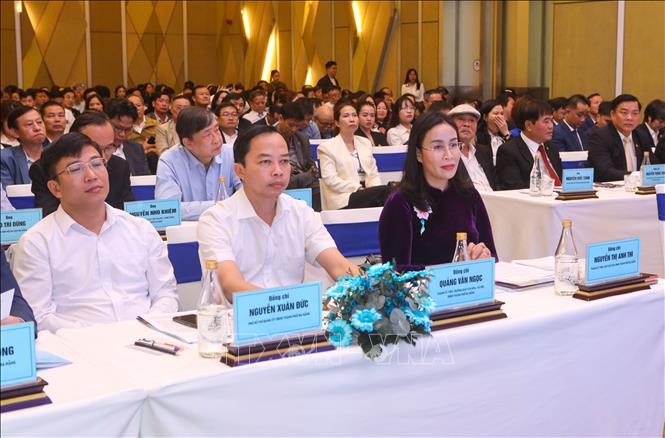 Phó Chủ tịch UBND thành phố Đà Nẵng bà Nguyễn Thị Anh Thi và các đại biểu dự hội nghị. Ảnh: Trần Lê Lâm - TTXVN 