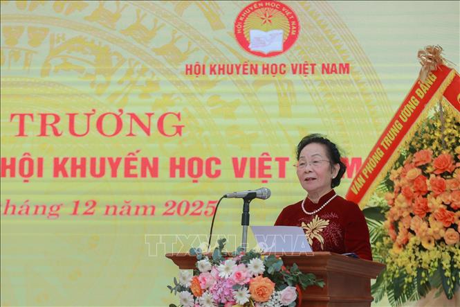 GS.TS Nguyễn Thị Doan, Chủ tịch Hội Khuyến học Việt Nam phát biểu. Ảnh: Phan Phương – TTXVN