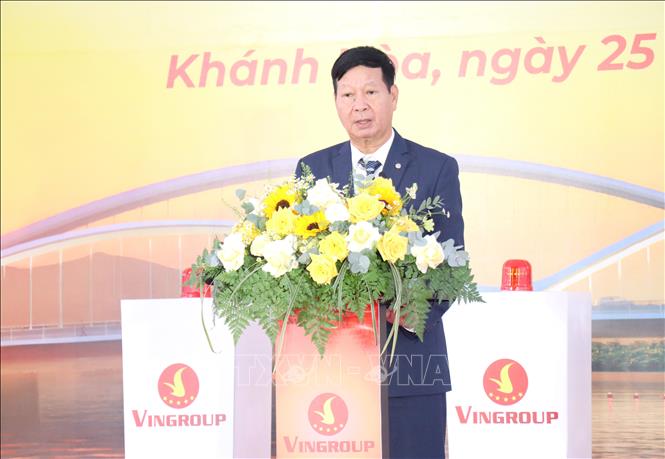 Ông Lê Khắc Hiệp, Phó Chủ tịch Tập đoàn Vingroup, phát biểu tại lễ khởi công. Ảnh: Nguyễn Thành – TTXVN