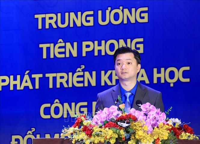 Bí thư thường trực Trung ương Đoàn, Chủ tịch Trung ương Hội Sinh viên Việt Nam Nguyễn Minh Triết phát biểu. Ảnh: Tuấn Anh - TTXVN