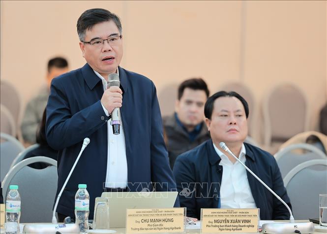 Ông Chu Mạnh Hùng, Phó Giám đốc Trường đào tạo cán bộ Ngân hàng Agribank chia sẻ tại diễn đàn. Ảnh: Lê Đông - TTXVN