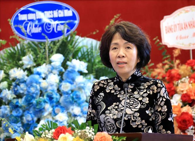 Đồng chí Nguyễn Thị Hoàng Vân, Phó Bí thư Đảng uỷ các cơ quan Đảng Trung ương phát biểu. Ảnh: Tuấn Anh - TTXVN