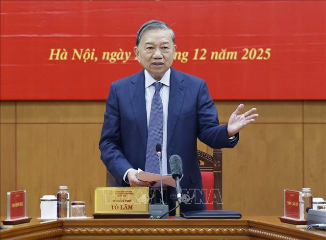 Party General Secretary To Lam speaks at the meeting. VNA Photo