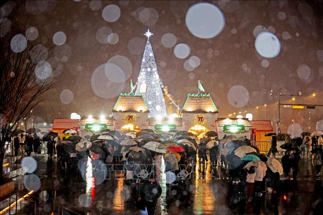 Không khí đón Giáng sinh 2025 rộn ràng tại nhiều quốc gia trên thế giới. Đường phố, khu vui chơi, các trung tâm văn hóa và thương mại được trang hoàng bằng nhiều loại đèn và đồ trang trí lung linh, rực rỡ sắc màu. Trong ảnh: Không khí đón Giáng sinh tại Seoul, Hàn Quốc. Ảnh: Yonhap/TTXVN 