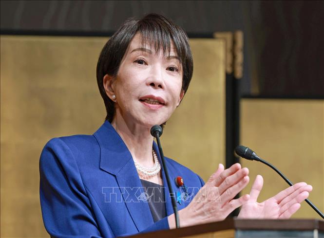 Thủ tướng Nhật Bản Sanae Takaichi phát biểu tại thủ đô Tokyo ngày 25/12/2025. Ảnh: Kyodo/TTXVN