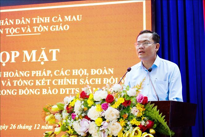 Ông Ngô Vũ Thăng, Phó Chủ tịch UBND tỉnh Cà Mau, phát biểu tại buổi gặp mặt.  Ảnh: Chanh Đa-TTXVN