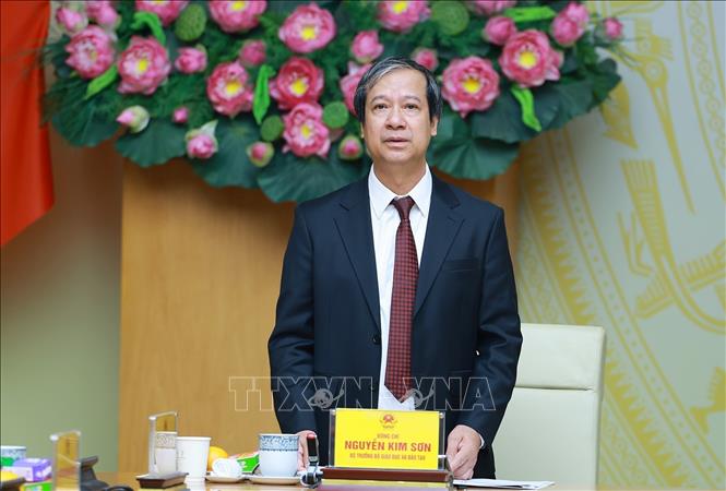 Bộ trưởng Bộ Giáo dục và Đào tạo Nguyễn Kim Sơn phát biểu. Ảnh: Dương Giang-TTXVN 
