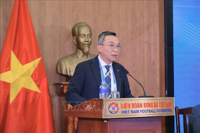 Ông Trần Quốc Tuấn, Chủ tịch VFF phát biểu khai mạc. Ảnh: Minh Quyết - TTXVN