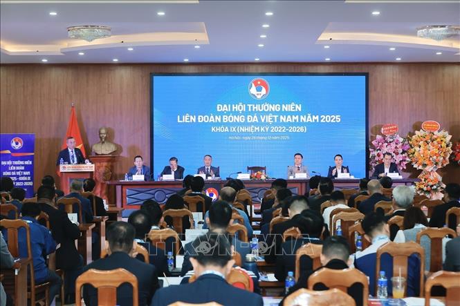 Đại hội thường niên Liên đoàn Bóng đá Việt Nam năm 2025. Ảnh: Minh Quyết - TTXVN