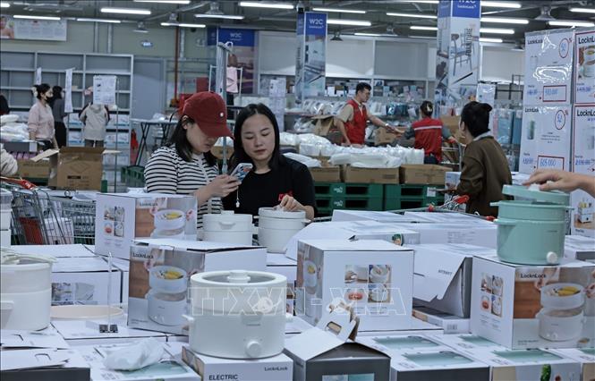 Khách hàng mua sắm sản phẩm của LocknLock. Ảnh: Trần Việt - TTXVN