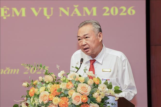 Ông Phạm Quốc Bảo, Bí thư Đảng bộ Tổng công ty Điện lực Thành phố Hồ Chí Minh (EVNHCMC), phát biểu tại hội nghị. Ảnh: Thanh Vũ-TTXVN
