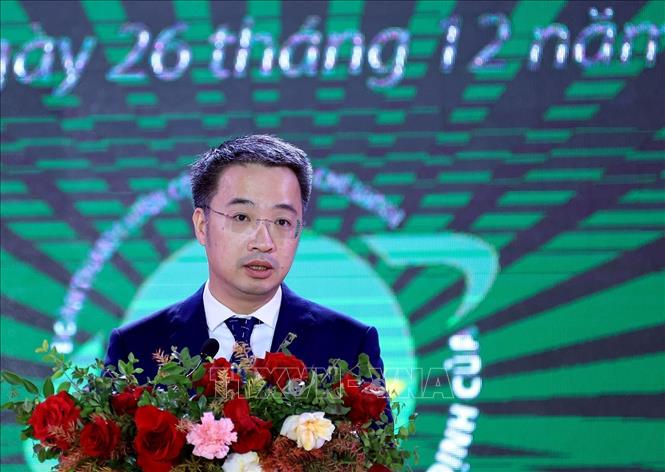 Bí thư Trung ương Đoàn Thanh niên Cộng sản Hồ Chí Minh, Chủ tịch Hội Liên hiệp Thanh niên Việt Nam khóa IX, Chủ tịch Hội đồng giải thưởng Lương Định Của Nguyễn Tường Lâm phát biểu. Ảnh: Tuấn Anh - TTXVN