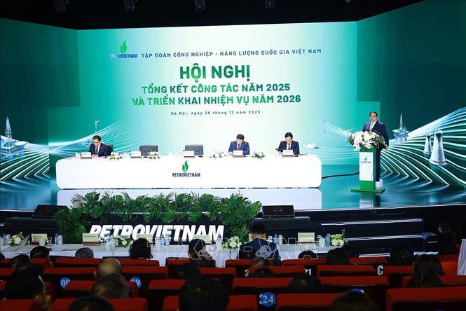 PM Pham Minh Chinh speaks at the conference. VNA Photo: Dương Giang