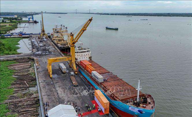 Tổng sản lượng hàng hóa thông qua cảng Cái Cui năm 2025 ước đạt hơn 2,8 triệu tấn, trong đó hàng container đạt 10.642 Teu, tăng hơn 41% so với cùng kỳ. Ảnh: Thanh Liêm - TTXVN