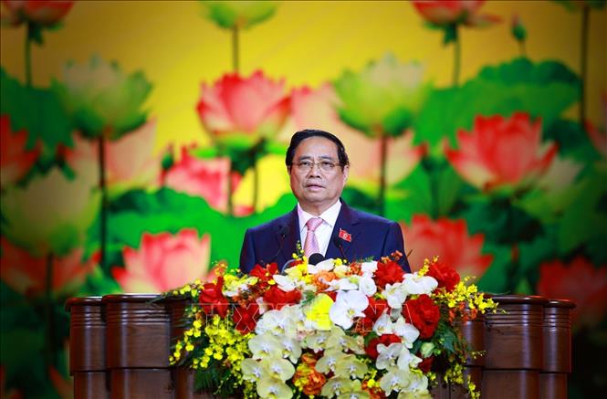 Thủ tướng Phạm Minh Chính, Chủ tịch Hội đồng Thi đua-Khen thưởng Trung ương phát động thi đua giai đoạn 2026 – 2030. Ảnh: Dương Giang-TTXVN 
