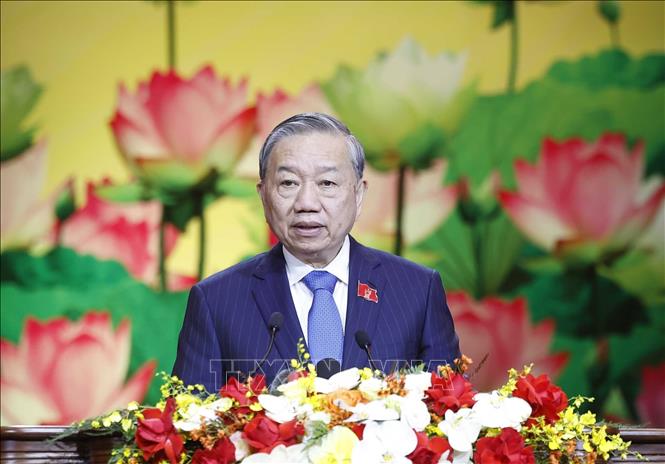 Party General Secretary To Lam speaks at the opening ceremony. VNA Photo